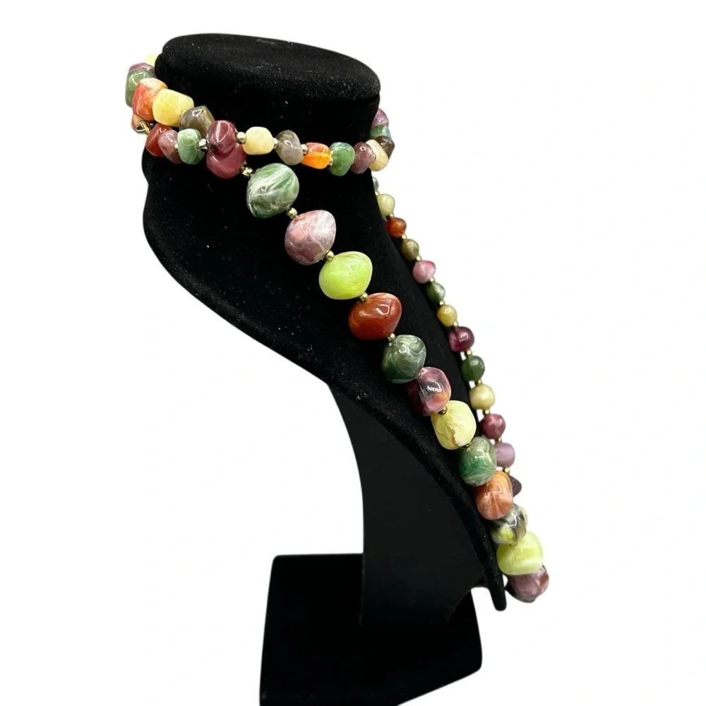 Vintage Chunky Multicolor Natural Stone Statement Necklace